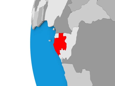 3D map of Gabon focused in red on simple globe. 3D illustration