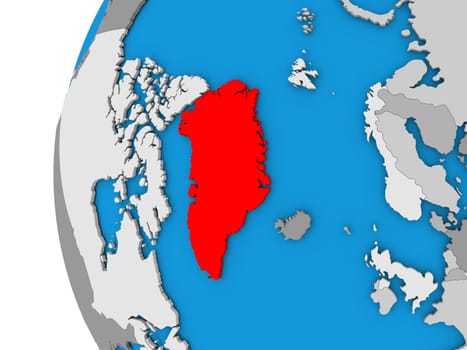 3D map of Greenland focused in red on simple globe. 3D illustration