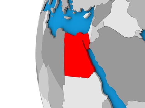 3D map of Egypt focused in red on simple globe. 3D illustration
