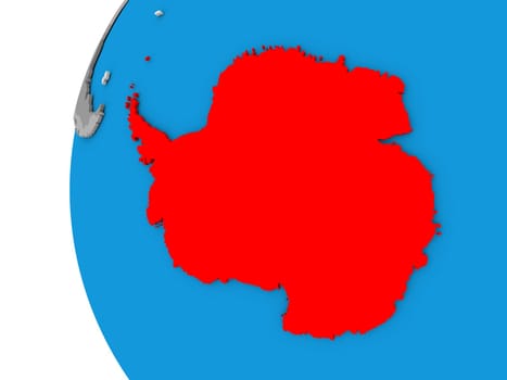 3D map of Antarctica focused in red on simple globe. 3D illustration