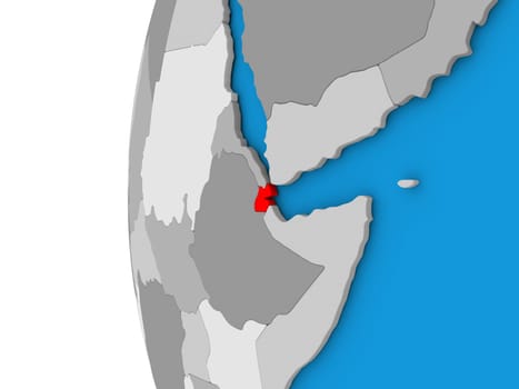 3D map of Djibouti focused in red on simple globe. 3D illustration