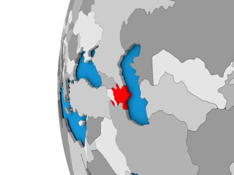 3D map of Azerbaijan focused in red on simple globe. 3D illustration