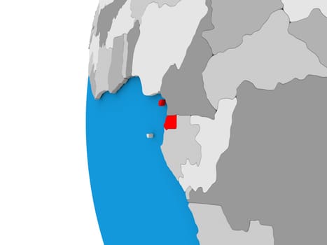 3D map of Equatorial Guinea focused in red on simple globe. 3D illustration