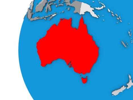 3D map of Australia focused in red on simple globe. 3D illustration