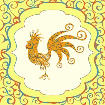 Cock Vintage fabulous silhouette pattern bird. Vector illustration.