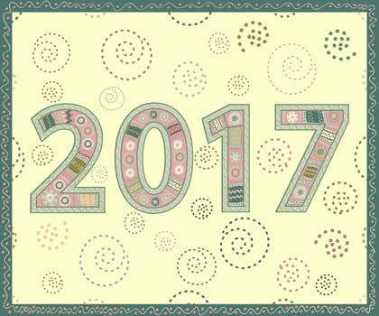 Happy New Year 2017 handmade. Christmas vector illustration.