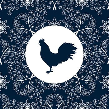 Cock silhouette bird pattern New year Symbol 2017. Vector illustration.