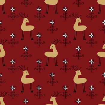Deer among flowers seamless pattern. Ethnic ornament vector background.
