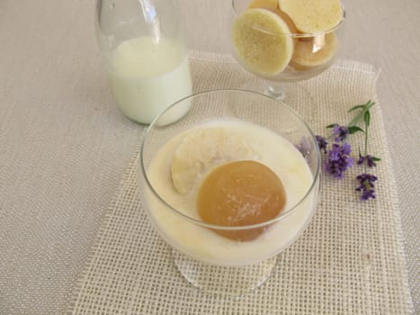 Cold milk with coffee coconut ice cubes