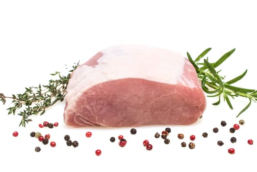 Iberico pig's back raw on white background