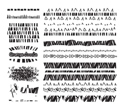 Set of grunge lines borders background doodles texture elements for design