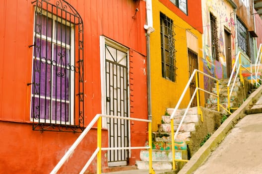 VALPARAISO, CHILE - MAY 29: Colorful staircase in Valparaiso, Chile on May 29, 2014