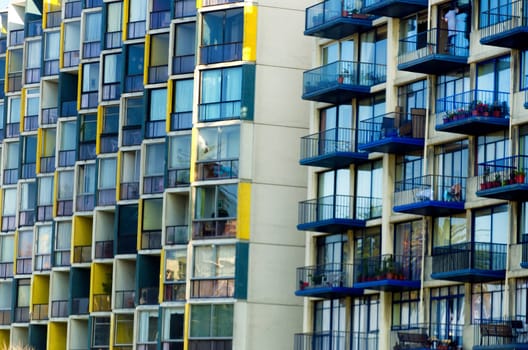 Balconies on apartment buildings in Vina del Mar, Chile