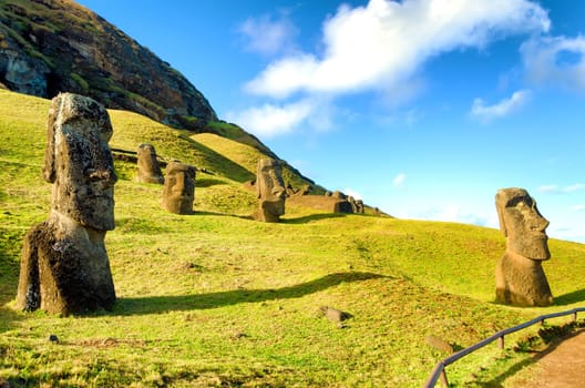 Stone Moai on Easter Island at Rano Raraku in Chile