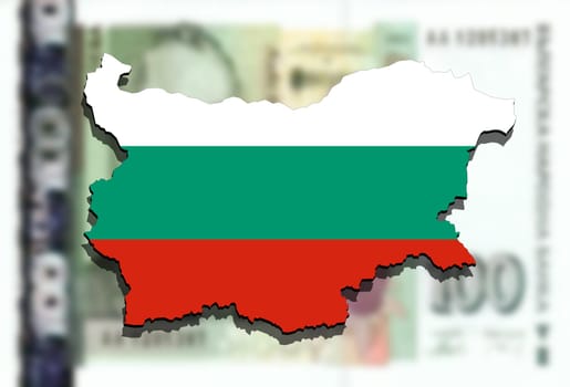 close up on bulgaria map on bulgarian lev money background