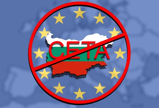 anti ceta - comprehensive economic and trade agreement on euro uion background,bulgaria map