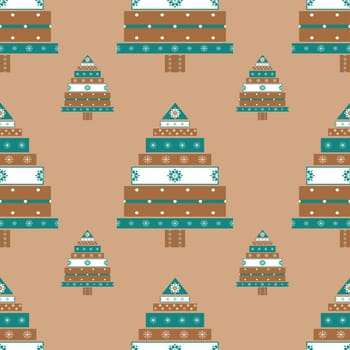 Christmas tree gifts seamless pattern. New year vector illustration.