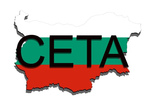 ceta - comprehensive economic and trade agreement on white background,bulgaria map