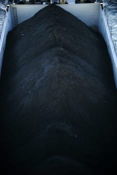 The upper deck of a transport ship with loaded coal.