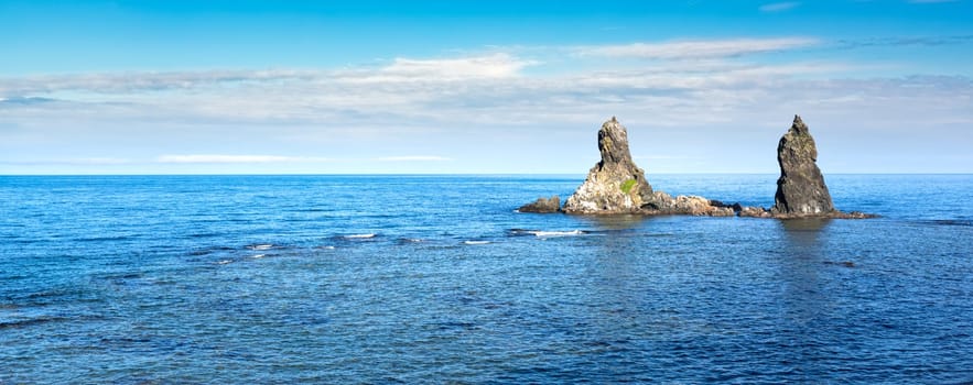 Two brothers rock. Japanese sea. Far East. Russia. Panorama