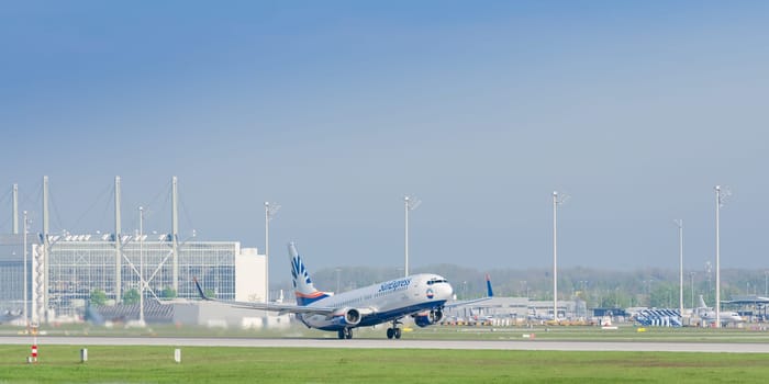 Munich, Germany - May 6, 2016: Plane Boeing 737-800 of SunExpress - German leisure airlines take off from Munich international airport.