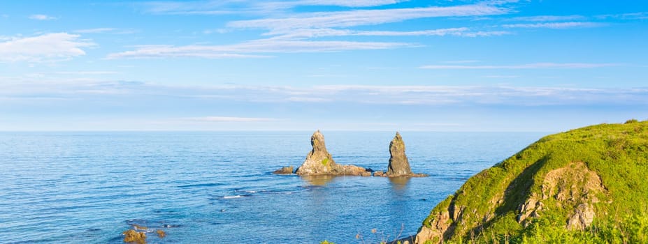 Two brothers rock. Japanese sea. Far East. Russia. Panorama