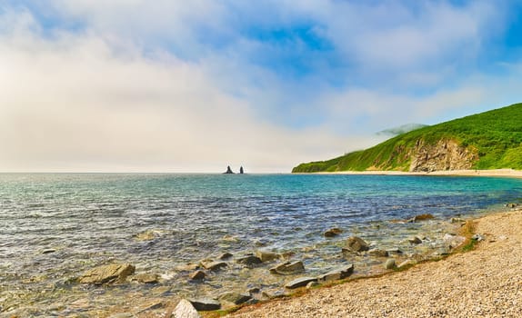Amazing coastal view with Two Brothers rock.  Panorama