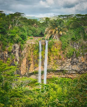Scenic Chamarel waterfall. Mauritius island