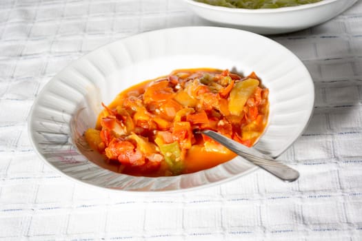 Delicious, colorfull stewed vegetables on a table