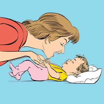 mother and newborn baby love. Color sketch vector illustration. childhood and motherhood. Mothers day and international womens day