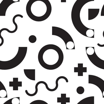 Modern seamless pattern with simple geometric figures in Memphis style,  perfect for web background or print wrapping decoration and fashion textile, fabric design.