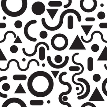 Modern seamless pattern with simple geometric figures in Memphis style,  perfect for web background or print wrapping decoration and fashion textile, fabric design.