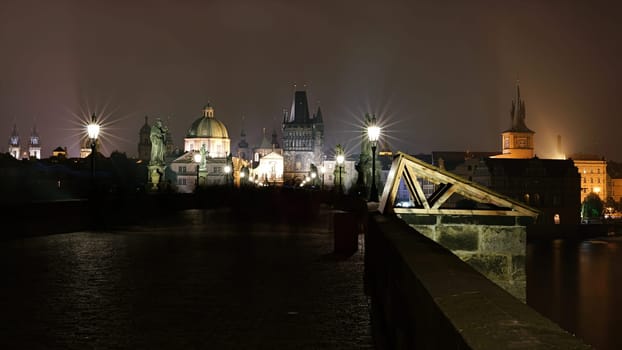 on Charles Bridge in Prague at night
