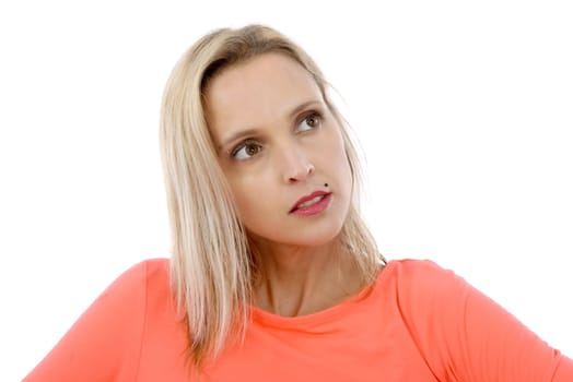 portrait of a beautiful young blond woman isolated on white background