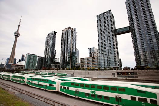 Daytime Photos of Toronto Ontario buildings downtown go train and tracks