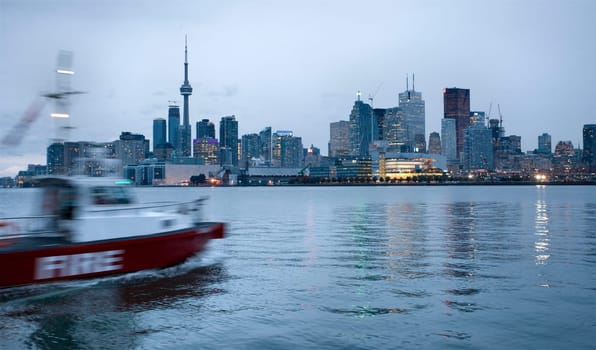 Night Shot Toronto City in Ontario Canada Lake reflection