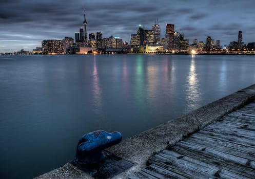 Night Shot Toronto City in Ontario Canada Lake reflection
