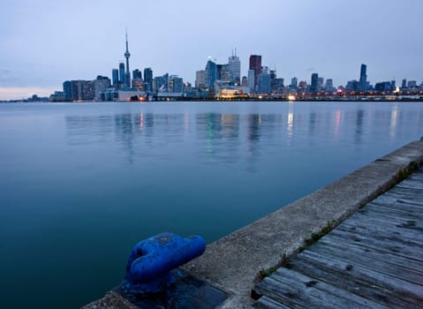 Night Shot Toronto City in Ontario Canada Lake reflection