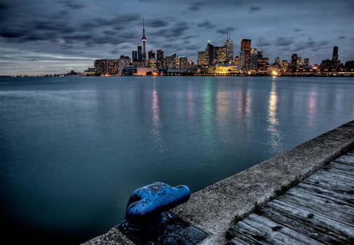 Night Shot Toronto City in Ontario Canada Lake reflection