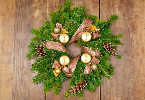 Christmas wreath advent wreath on wooden background with copy space