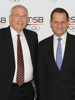 Chairman of the Board of the German Olympic Sports Confederation (DOSB) Dr. Michael Vesper and President of the German Olympic Sports Confederation (DOSB) Alfons Hörmann at the 13th General Assembly of the DOSB on 03.12.2016 in Magdeburg