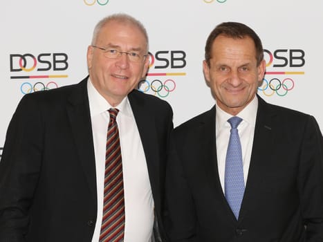 Chairman of the Board of the German Olympic Sports Confederation (DOSB) Dr. Michael Vesper and President of the German Olympic Sports Confederation (DOSB) Alfons Hörmann at the 13th General Assembly of the DOSB on 03.12.2016 in Magdeburg