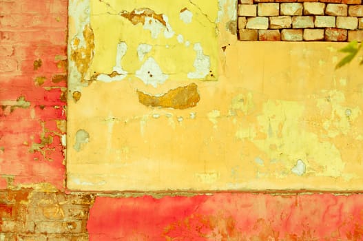 Old painted brick wall background weathered