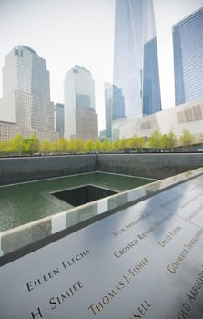 NEW YORK - MAY 2, 2016: 9/11 Memorial site at the World Trade Center