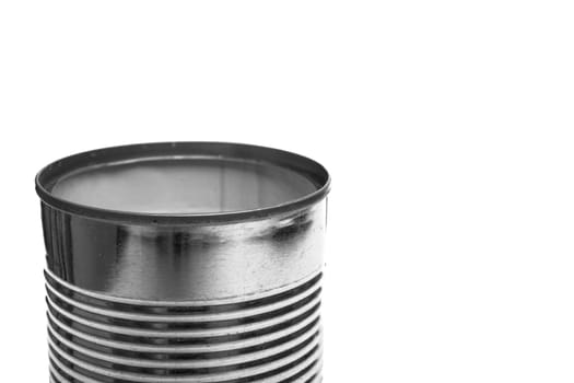 Close-up open tin can made of sheet metal as a crony