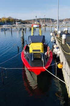 the boat from sweden sea rescue is in the harbour ready to help