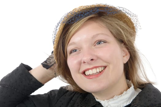Portrait of a beautiful smiling woman with vintage clothes