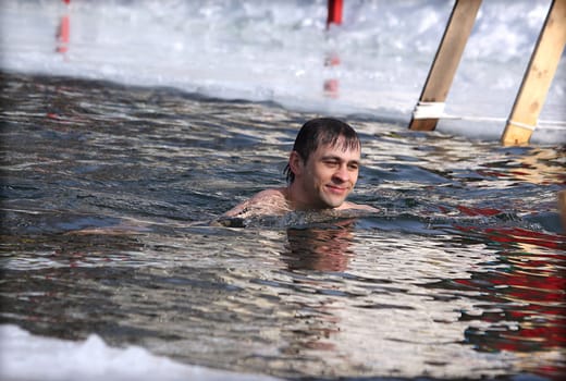 Swimming in the pool. Training in swimming.