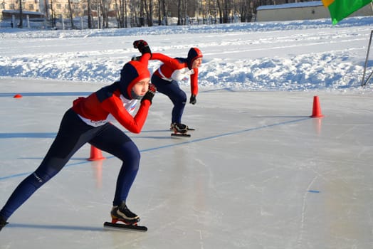 Skating. Training for riding on skates on the ice.