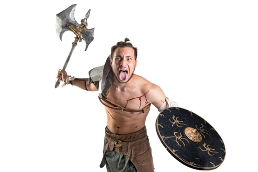 Ancient warrior or Gladiator isolated in a white background